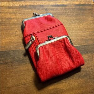 Red Leather Cigarette case with coin purse and zipper compartment NWOT